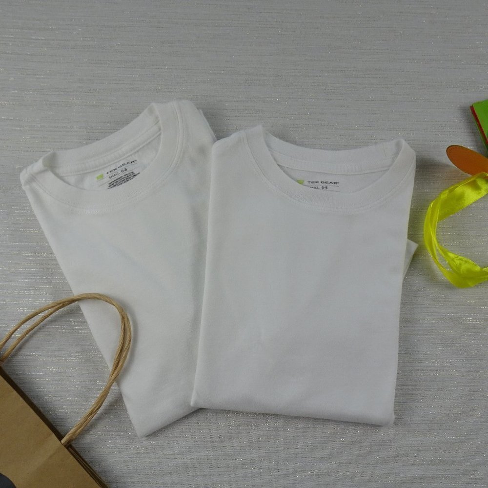 Clearance!💎5/$25  Lot 2 Tek Gear Basic White Tee T-Shirt Boy's Small 6-8